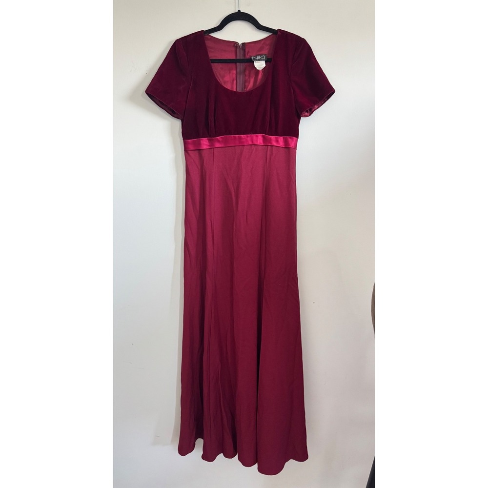 Vintage Niki Livas Burgundy Velvet Maxi Dress 90s Y2K Romantic Goth Formal